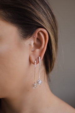Brinco Linha Fina+Lustre Cristal Dourado - Nhá Biju