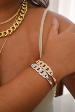 Pulseira Bracelete Corrente Cravejado Dourado - Nhá Biju