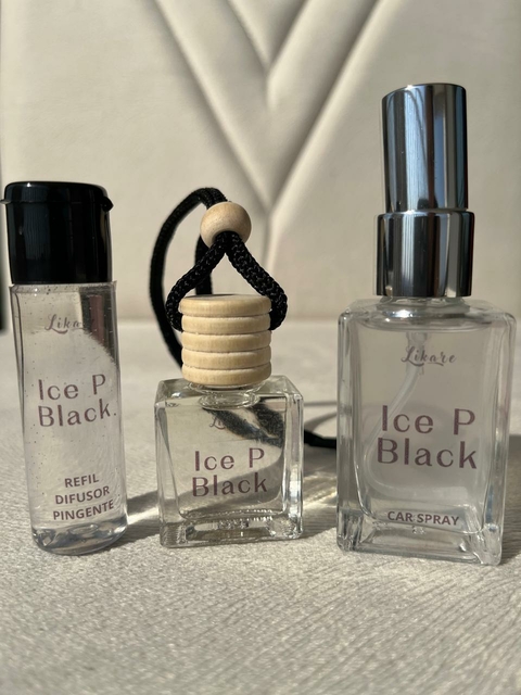 Kit Perfume Ice Black Para Carro e Guarda Roupas com Pingente, Spray e Refil
