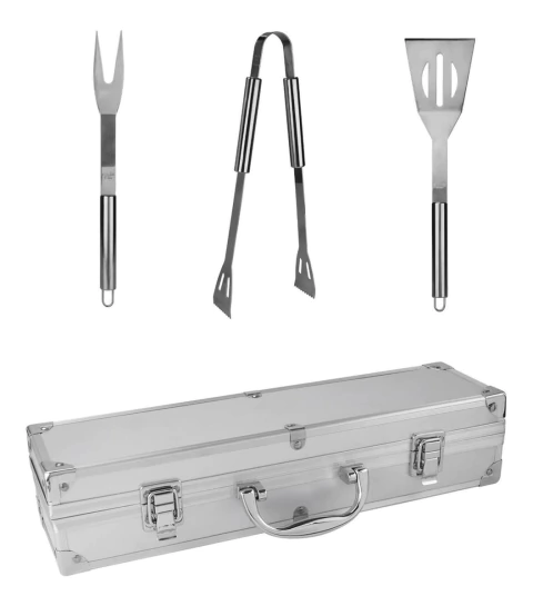 Set Utensilios Pinzas Parrillada Con Estuche Aluminio bbq