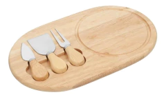 Set Cuchillos Queso Tabla Madera Ovalada