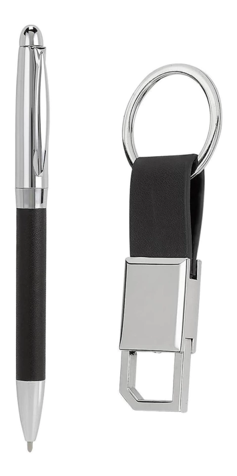 Set Ejecutivo Oficina Llavero Con Boligrafo Metalico Negro
