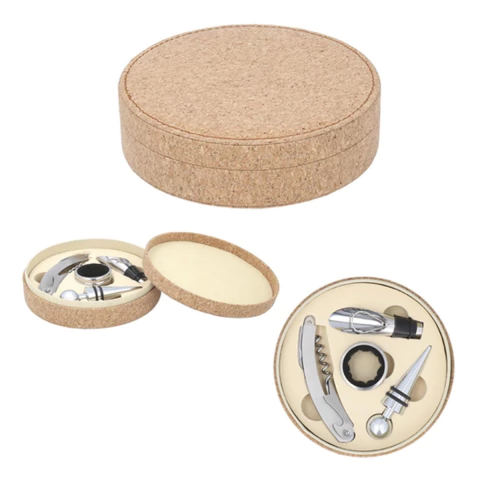 Set Utensilios Para Vino Sacacorcho Con Caja Corcho