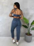 Conjunto Feminino Calça e Cropped All Jeans Estiloso Mom Boyfriend Plissado