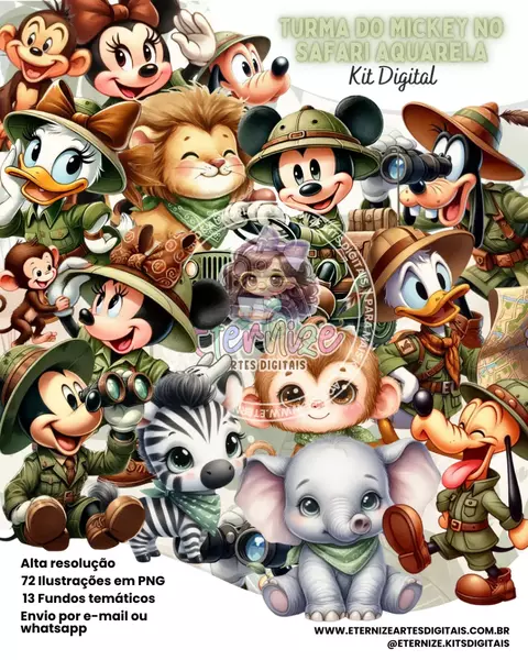 Kit Digital Turma do Mickey no Safari Aquarela - comprar online