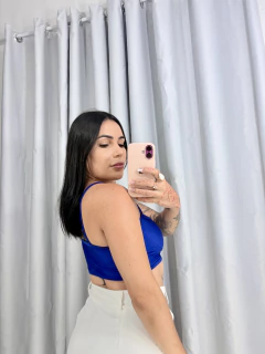 Cropped Paola preto azul - comprar online