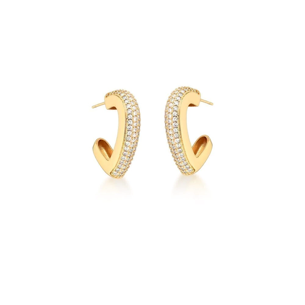 Brinco Meia Argola Coração Cravejada