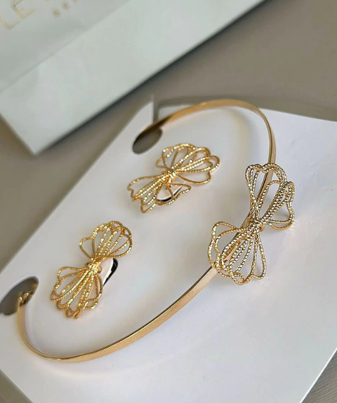 Conjunto laço aramados banhado a ouro - comprar online