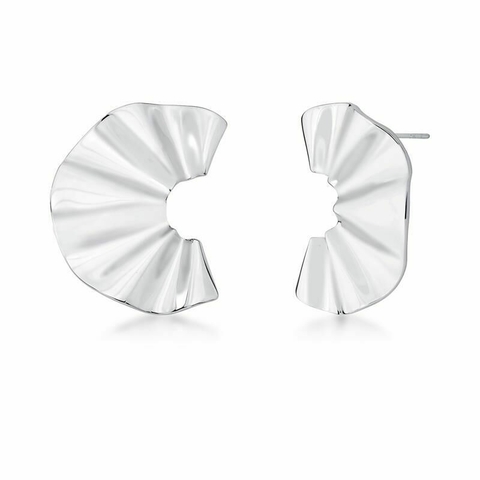 Brinco leque liso ródio branco