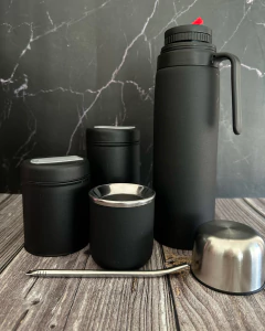 Set: Termo Pico Cebador c manija + Mate + Yerbera + Azucarera (Un grabado) + bombilla - comprar online