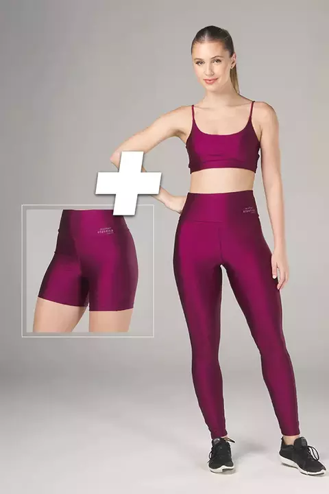 Kit Legging + Bermuda + Top Basic Metalic - Bordô Malbec - comprar online