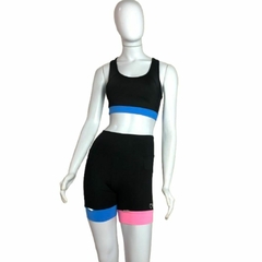Conjunto Short linha Run - Preto com barra rosa e azul - comprar online