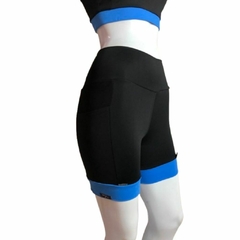 Conjunto Short linha Run - Preto com barra azul - ARY MODA FITNESS