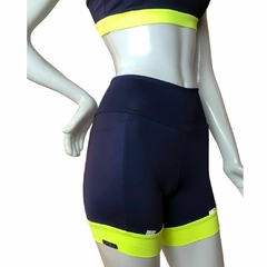 Conjunto Short linha Run - Azul Marinho com barra amarelo neon na internet