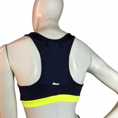 Conjunto Short linha Run - Azul Marinho com barra amarelo neon - loja online