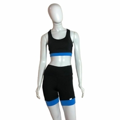 Top compressão corrida Preto com barra Azul - ARY MODA FITNESS