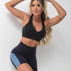 Short Poliamida Preto - Bolso lateral azul - ARY MODA FITNESS