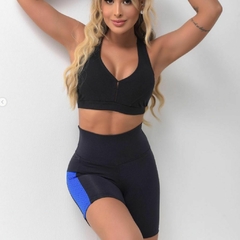 Short Poliamida Preto - Bolso lateral azul