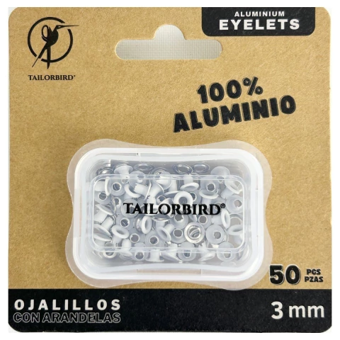 Ojalillos de 3 mm DE ALUMINIO con ARANDELAS x 50 Unidades. Ideales para usar con el Kit Perforador y Colocador de Ojalillos | TAILORBIRD - comprar online