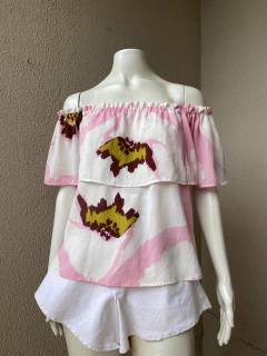 Blusa Estampada Shoulder - 38 - Brechó de Casa
