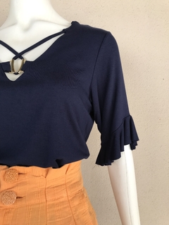 Blusa Azul Escuro Stroke - P - Brechó de Casa