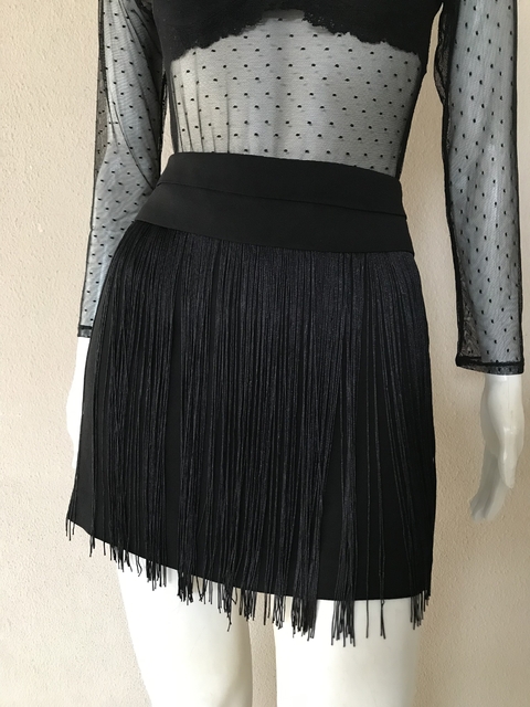 Saia Franjas Preto Topshop - P