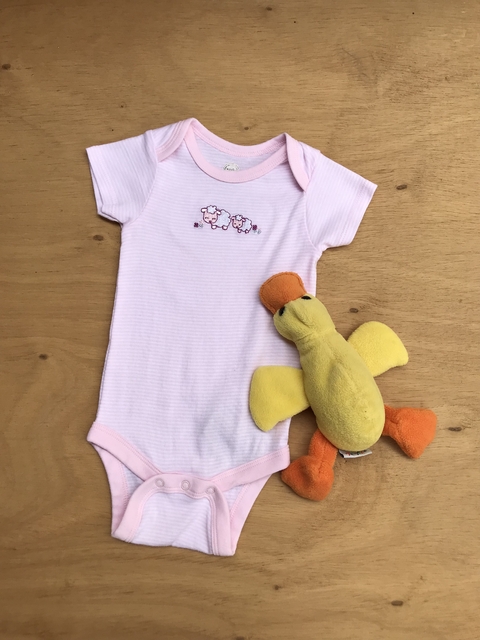 Body Bebê Listras Rosa - 2/4 meses