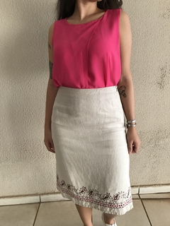 Saia Linho Bordada Ann Taylor - 38 - comprar online