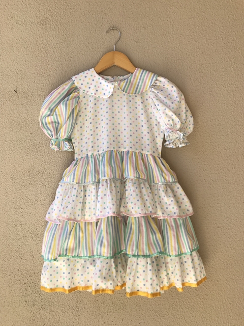 Vestido Infantil Poá/listras - 6-8 Anos