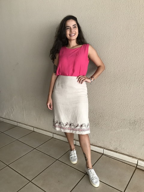 Saia Linho Bordada Ann Taylor - 38