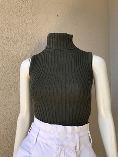 Blusa Tricô Verde Gola Alta - P/M