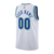 Camiseta blanca de los Minnesota Timberwolves con detalles en azul y verde, vista desde atrás, personalizable con nombre y número.