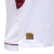 Close-up of the Lanus Away 2025 jersey featuring a white design with a maroon patterned detail and a gold anniversary logo.