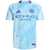 New York FC Away 2025 Jersey in blue by Adidas featuring ETIHAD AIRWAYS logo.