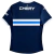 Back view of the Universidad Catolica 2025 away jersey in blue, featuring white and blue stripes.