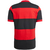 Camiseta de fútbol roja y negra del Flamengo, con franjas horizontales, vista posterior.