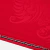 Close-up view of the Albânia Home 2025/2026 jersey in red, featuring a subtle design and black detailing at the hem.