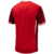 Back view of the red Nike Canada Home soccer jersey for the 2024/2025 season, featuring white stripes on the sleeves.