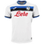 Frente da Camisa Atalanta Away 24/25: Camisa masculina Away da Atalanta em branco, azul e preto, projetada para torcedores. Confeccionada pela Joma, combina estilo e conforto, perfeita para apoiar seu time em qualquer ocasião.