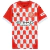 Front of the Girona Home 24/25 jersey. Red details, prominent crest. Sleek and sporty style.
