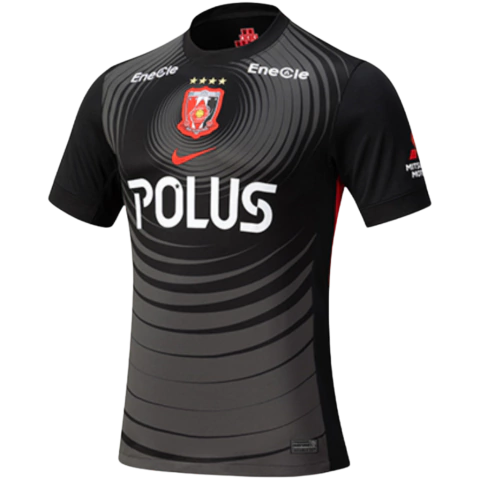 Camisa de futebol masculina Urawa Red Third 2025 preta da Nike com detalhes em cinza e vermelho, logo do time e patrocinadores visíveis