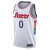 Philadelphia 76ers City Edition 2024/2025 white men's Swingman jersey with red and blue accents and colorful side stripes.