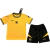Wolverhampton Home 2024/2025 kids football kit in yellow and black, featuring a shirt and shorts.