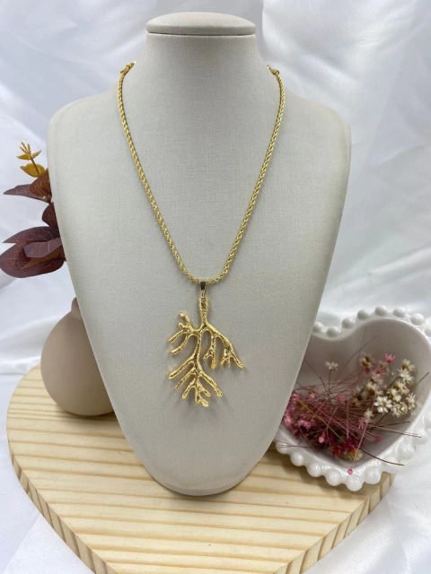 Colar Dourado Alga Marinha