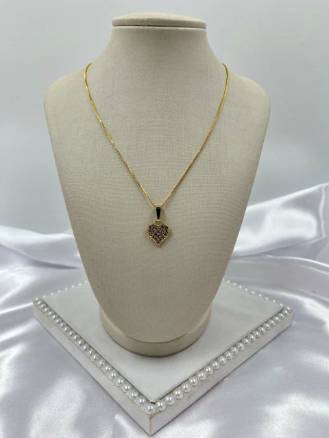 Colar Coração Com Strass - Banhado a Ouro Flash