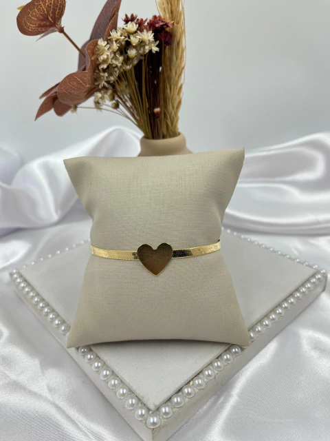 Pulseira Fita Coração - Banhado a Ouro Flash