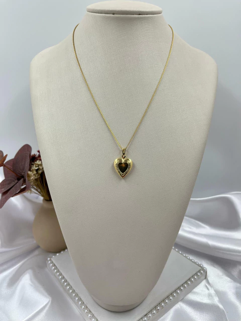 Colar Coração Relicário - Banhado a Ouro Flash