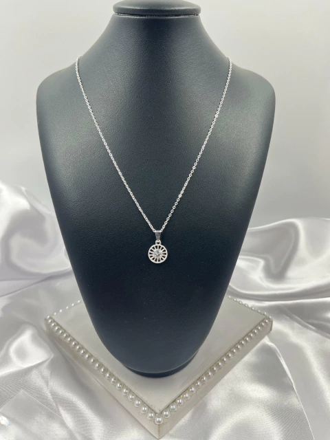 Colar Circúlo Strass - Folheada a Prata