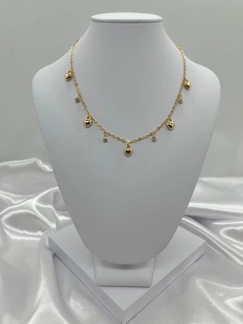 Choker Coração e Strass - Banhado a Ouro Flash