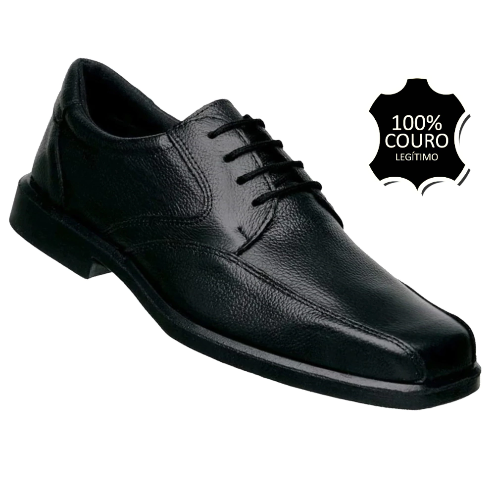 Sapato Social Masculino Couro Legítimo Cadarço Preto 751